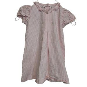 Shrimp and Grits Kids Seersucker Dress Pink White Striped Cotton Short Sleeve 2T
